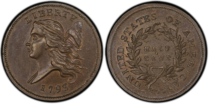1793 Liberty Cap Half Cent. Head Left. C-3. MS-64 BN (PCGS).